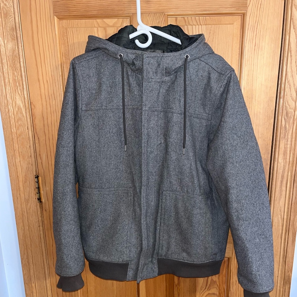 GAP Men’s Gray Wool Blend Quilted Hooded Bomber Jacket Large Like New Condition